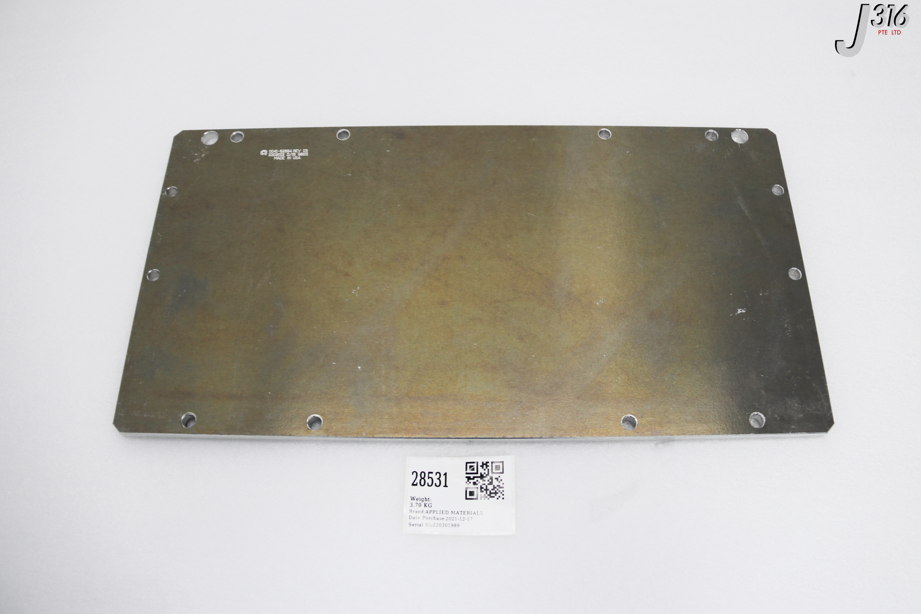 じゅん 28531 APPLIED MATERIALS CHAMBER PLATE ASSY, 51.5CM X 26.5CM 0041